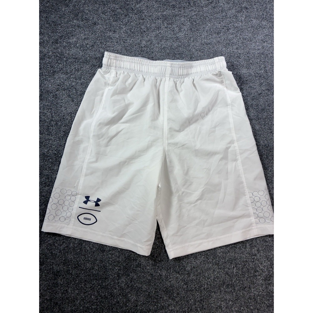 Under Armour HeatGear Youth Large White Athletic Shorts Boys Football Loose Fit